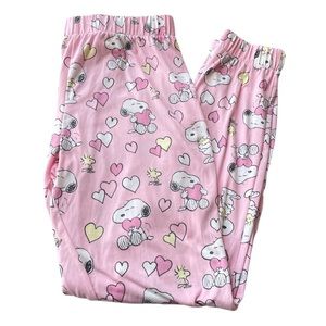 Munki Munki Peanuts Snoopy and Woodstock Heart Pajama Bottoms Pink Size Large
